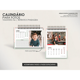 Arquivo Calendário para Fotos A6 2026 - Moldes da Lê