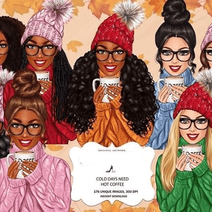 Kit Digital Mulheres Tomando Café no Frio  1
