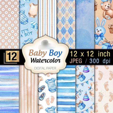 Kit Digital Papéis Baby Menino 
