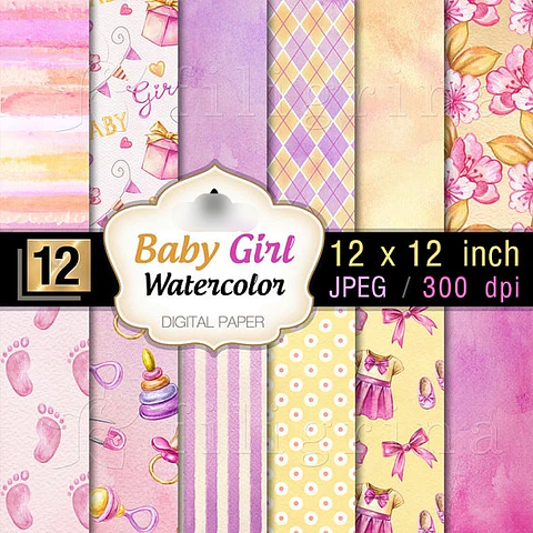 Kit Digital Papéis Baby Menina 