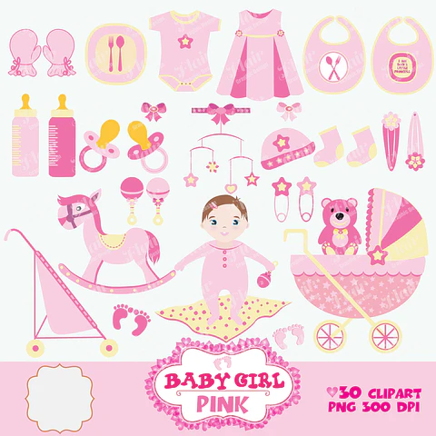 Kit Digital Baby Girl Rosa 