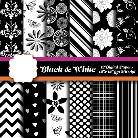 Kit Digital Papéis Black & White 