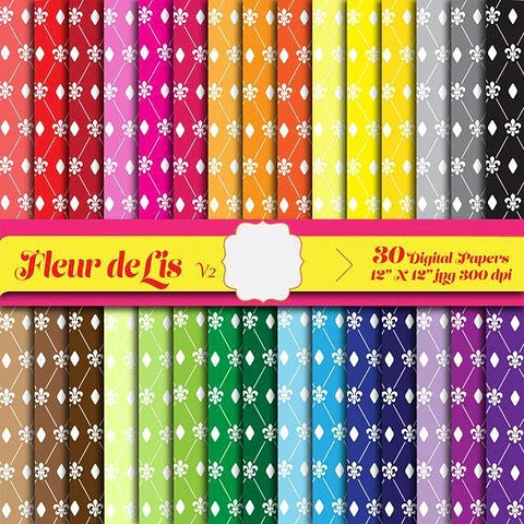 KIt Digital Papéis Coloridos Flor de lis 