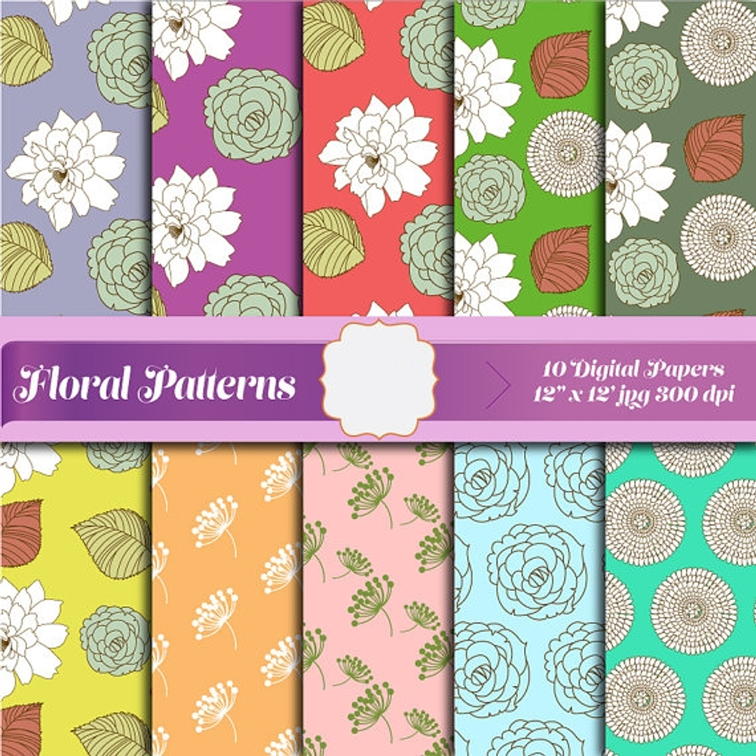 Kit Digital Papéis Padrões Florais  1