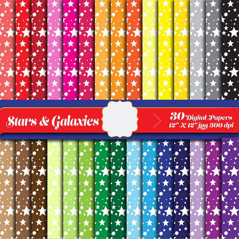 Kit Digital Papéis Coloridos Galáxias Star 