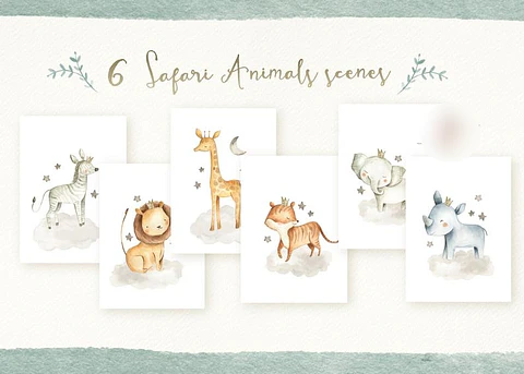 Kit Digital  6 Cenas com Animais de Safari 