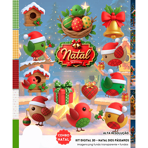 Kit Digital Natal Passarinhos 3D - Fanddy 