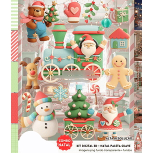Kit Digital Natal Retrô Suave 3D - Fanddy 