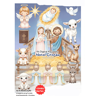 Kit Digital Natal Cristão Aquarela - Fanddy