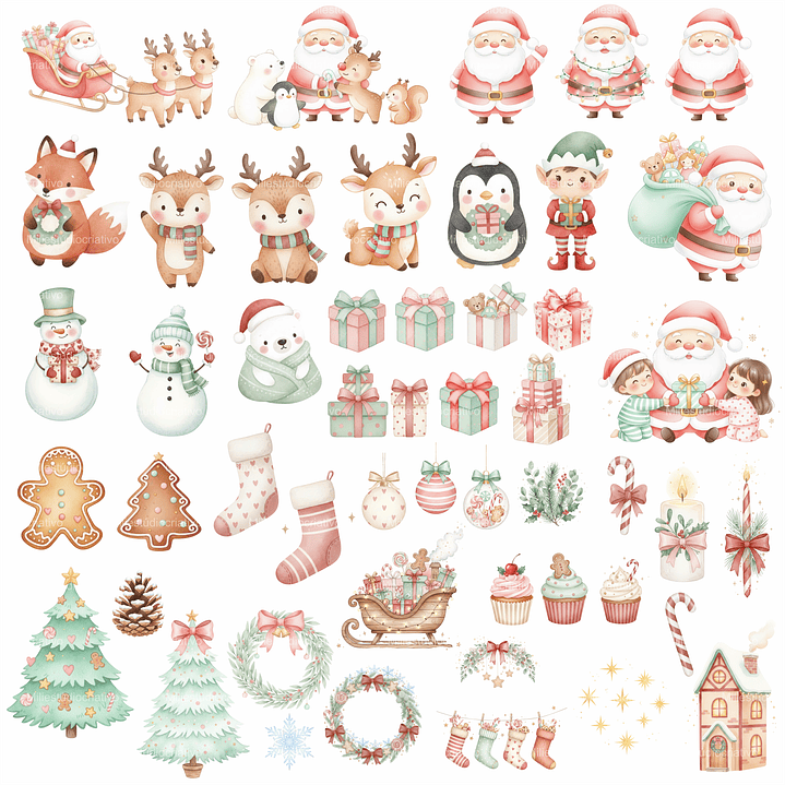 Kit Digital Natal Aquarela - Mili  2