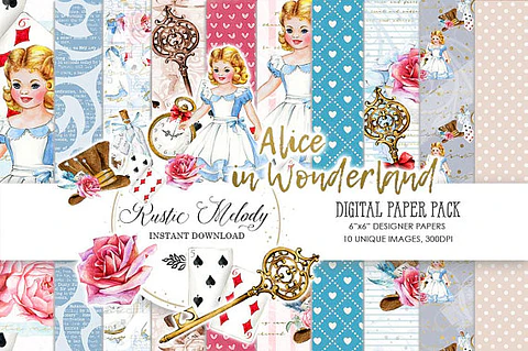 Kit Digital Papéis Alice no País das Maravilhas 