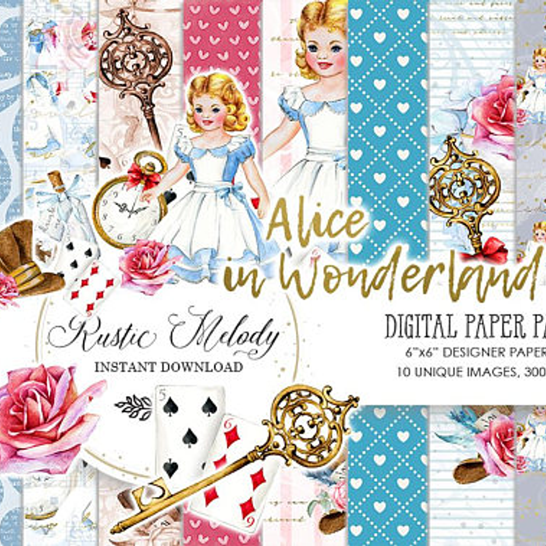 Kit Digital Papéis Alice no País das Maravilhas  1