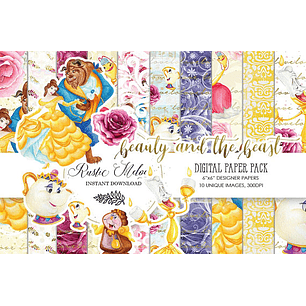 Kit Digital Papéis A Bela e a Fera 