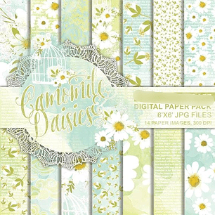 Kit Digital Papéis Margaridas de Camomila