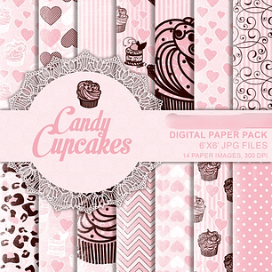 Kit Digital Papéis Candy Cupcakes 