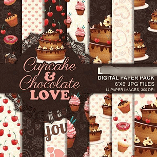 Kit Digital Papéis Cupcake Chocolate do Amor 