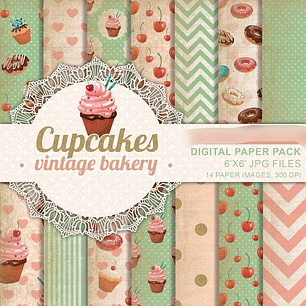 Kit Digital Papeís Cupcakes Vintage