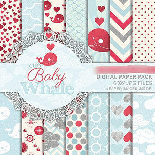 Kit Digital Papéis Baleia Bebê Fofa
