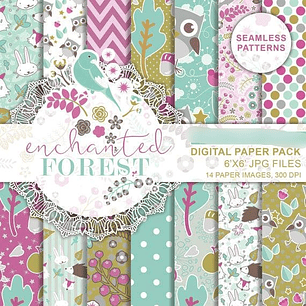 Kit Digital Papéis Floresta Encantada 