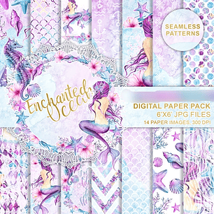 Kit Digital Papéis Oceano Encantado 