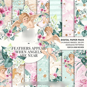 Kit Digital Papéis Anjos com Flores 