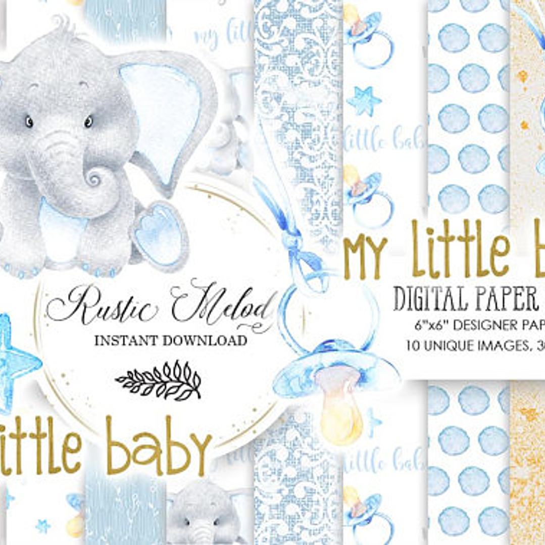 Kit Digital Papéis Meu Pequeno Bebê Elefante  1