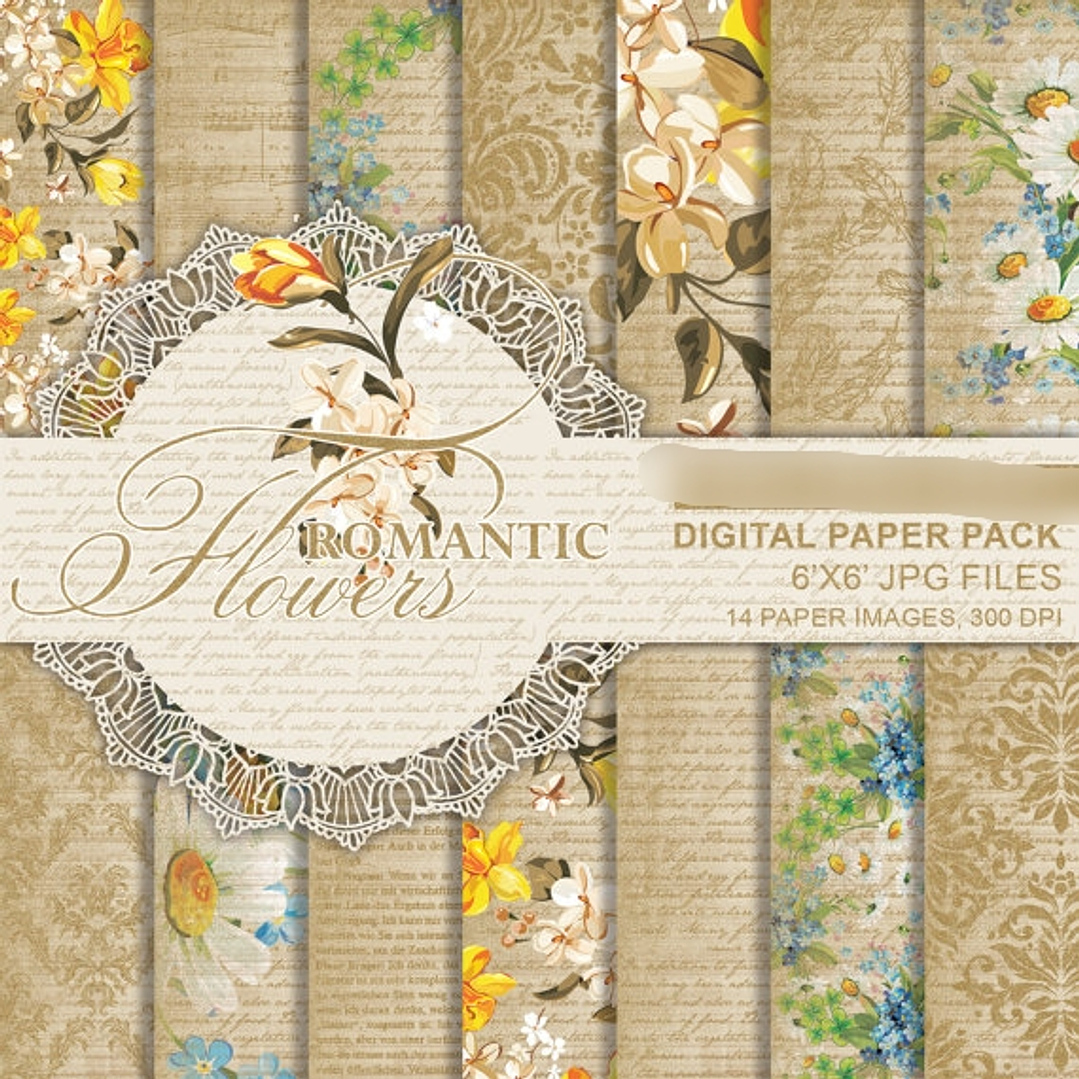 Kit Digital Papéis Flores Românticas  1