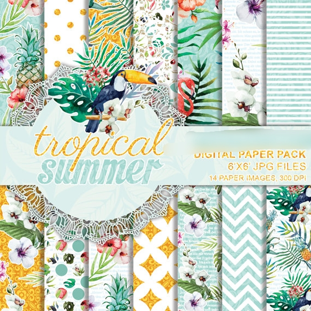 Kit Digital Papéis Tropical Summer  1