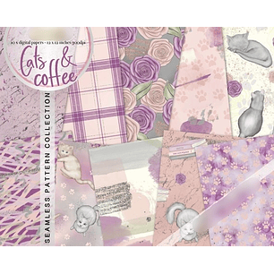 Kit Digital Papéis Café dos Gatos 