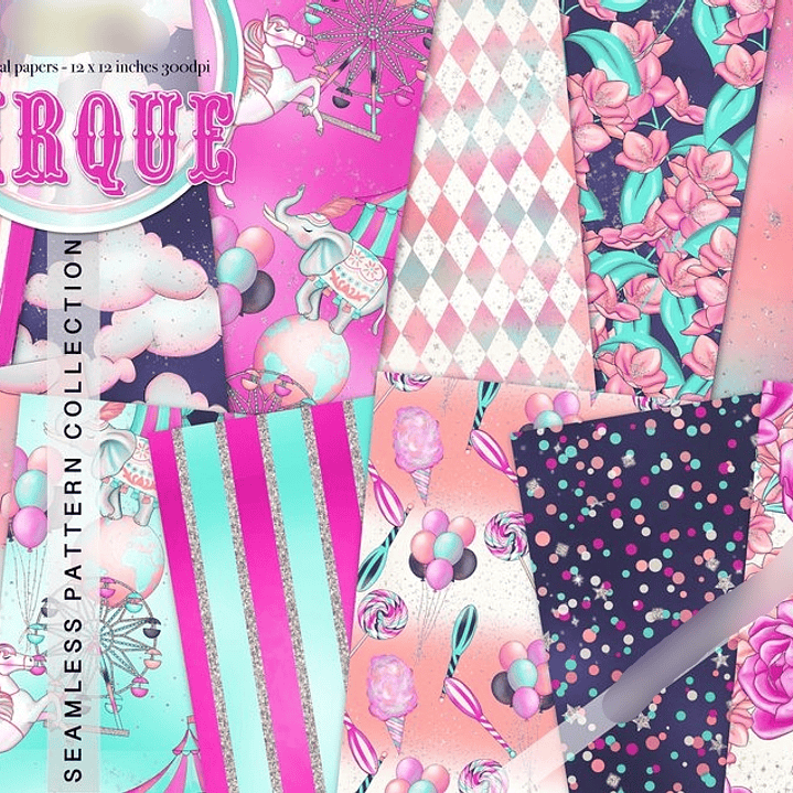 Kit Digital Papéis Circo Feminino  1