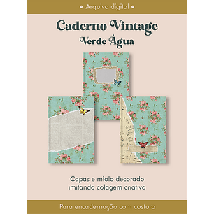 Arquivo Caderno Vintage Verde Água Costura - PERFEITO MIOLO