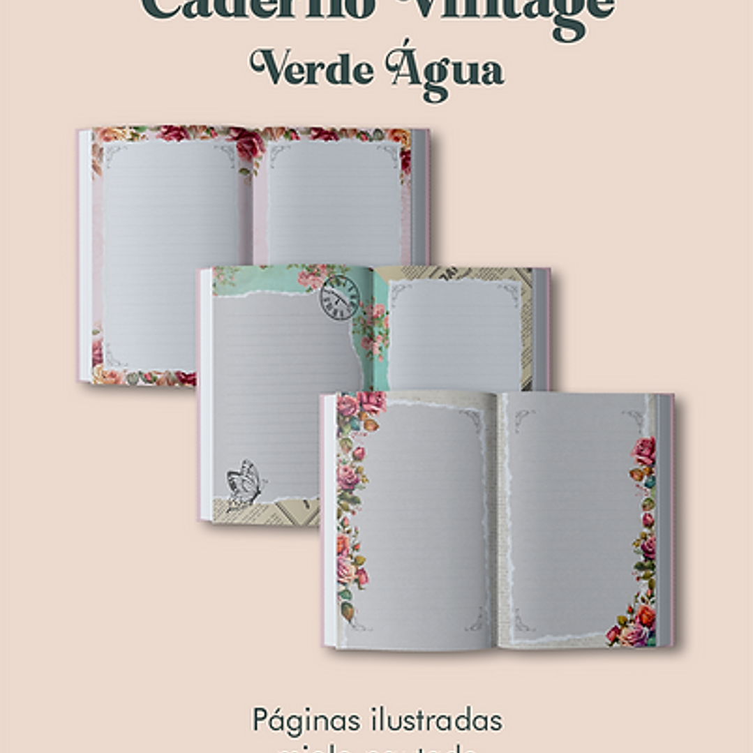 Arquivo Caderno Vintage Verde Água Costura - PERFEITO MIOLO 2