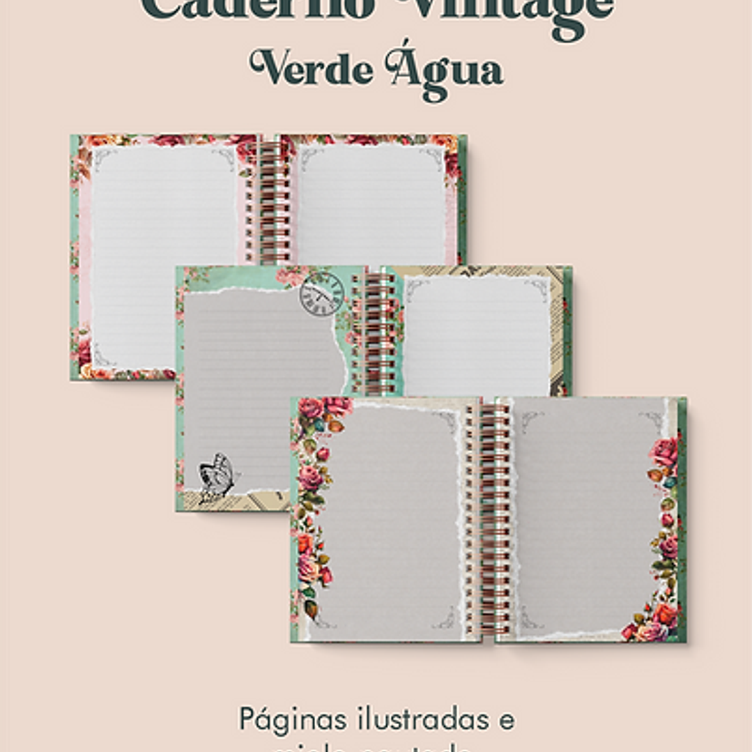 Arquivo Caderno Vintage Verde Água Wire-o - PERFEITO MIOLO 2