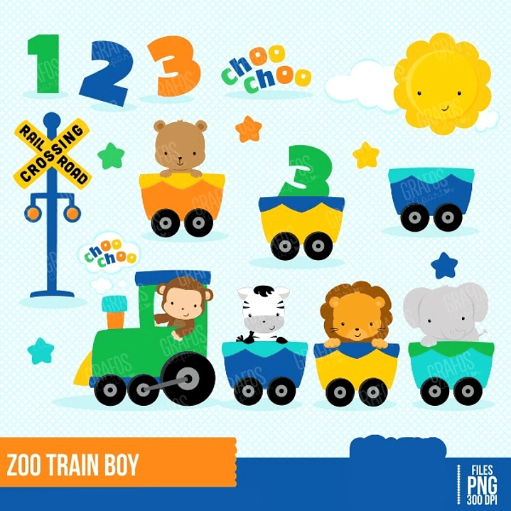 Kit Digital Animais no Trenzinho Menino  1