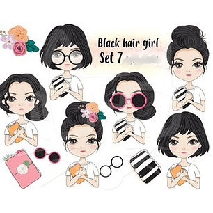 Kit Digital Menina Cabelos Pretos 