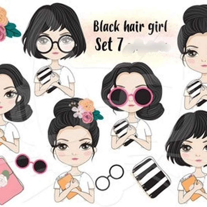 Kit Digital Menina Cabelos Pretos  1