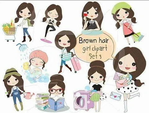 Kit Digital Conjunto de Cabelos Castanhos Garota 03