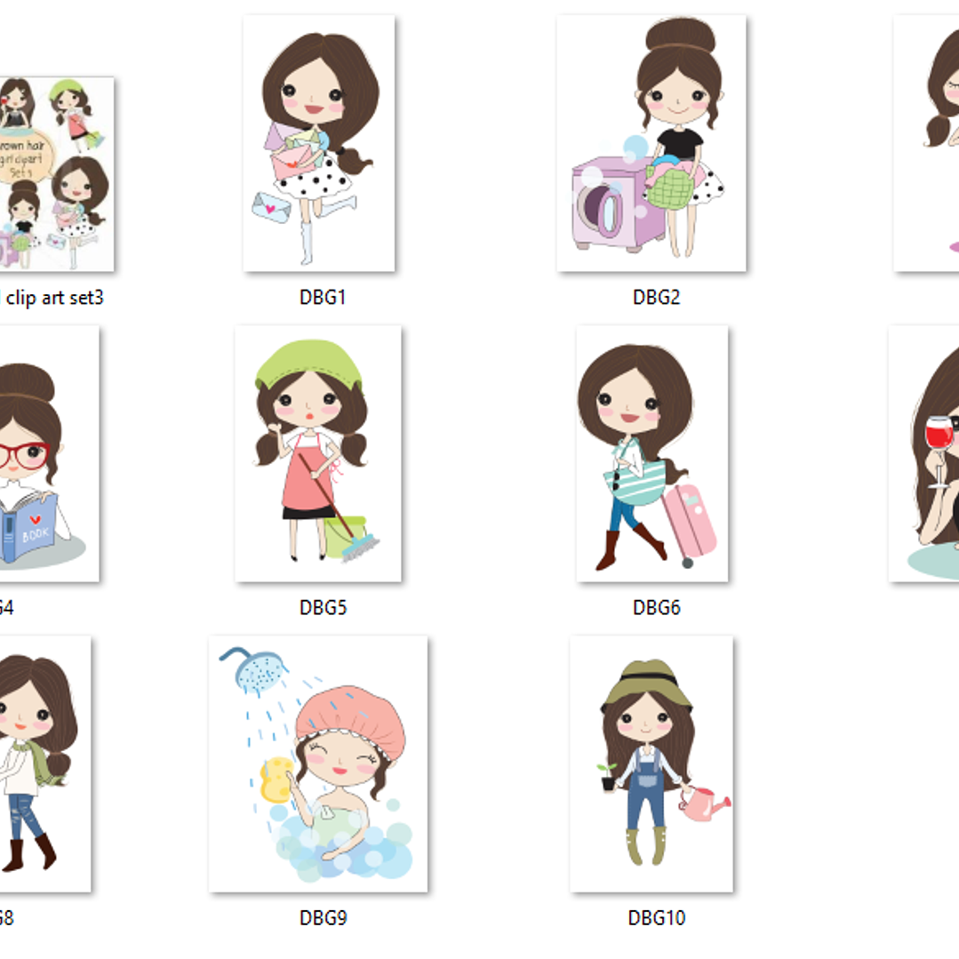 Kit Digital Conjunto de Cabelos Castanhos Garota 03 2