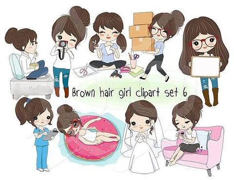 Kit Digital Conjunto de Cabelos Castanhos Garota 06