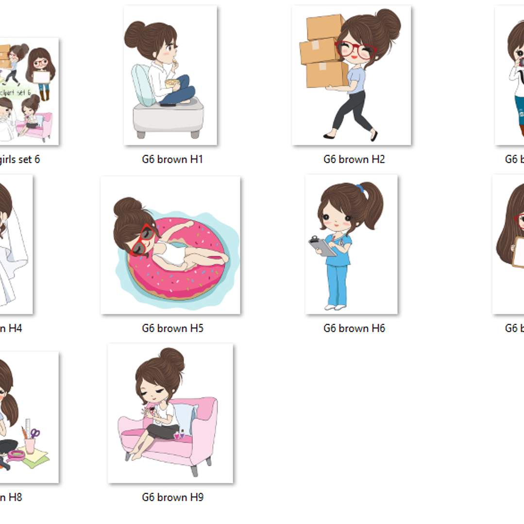 Kit Digital Conjunto de Cabelos Castanhos Garota 06 2