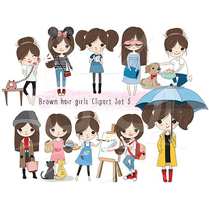 Kit Digital Conjunto de Cabelo Castanhos Garota 5