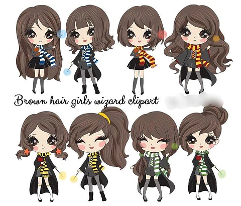 Kit Digital Garotinhas Cabelos Castanhos 