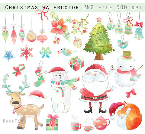 Kit Digital Natal Aquarela 