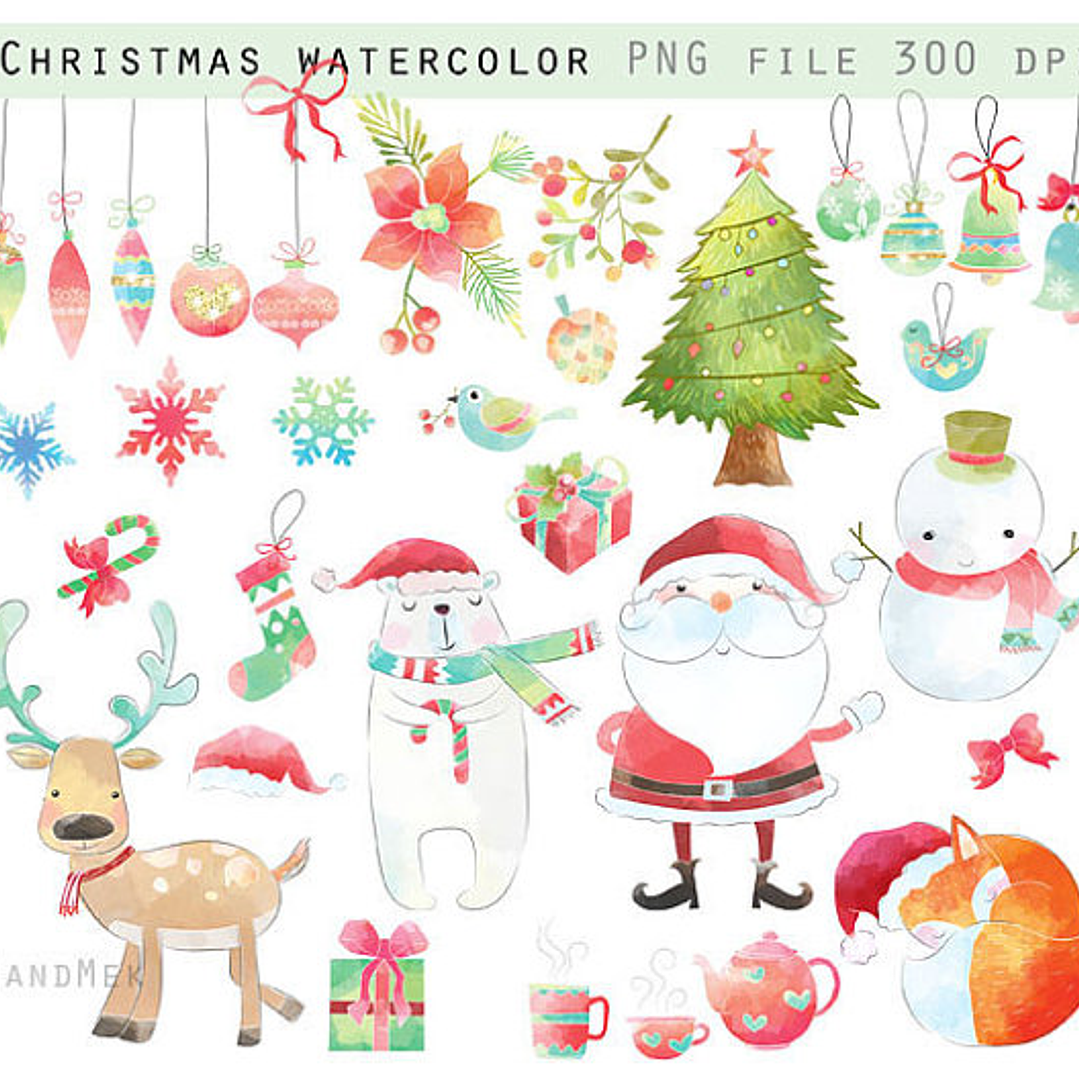 Kit Digital Natal Aquarela  1