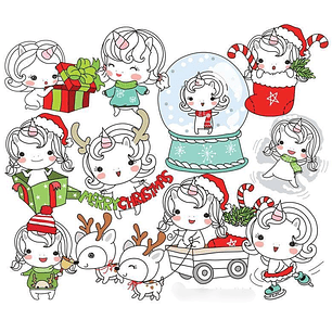 Kit Digital Natal Conjunto de Unicórnios Baby 