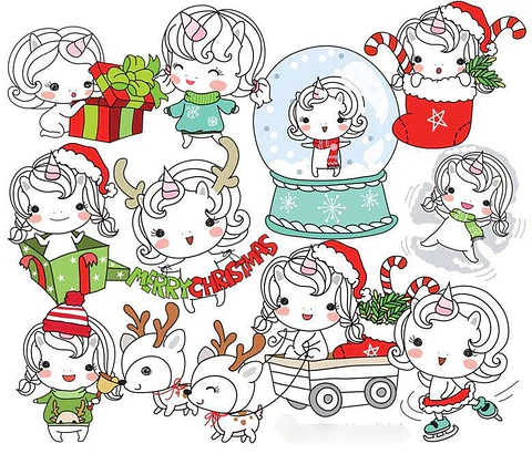 Kit Digital Natal Conjunto de Unicórnios Baby 