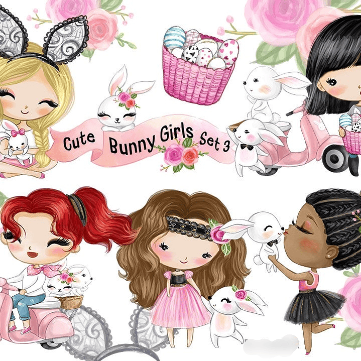 Kit Digital Coelhinhas Meninas Fofas  1