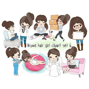 Kit Digital Cabelos Castanhos Garotas 