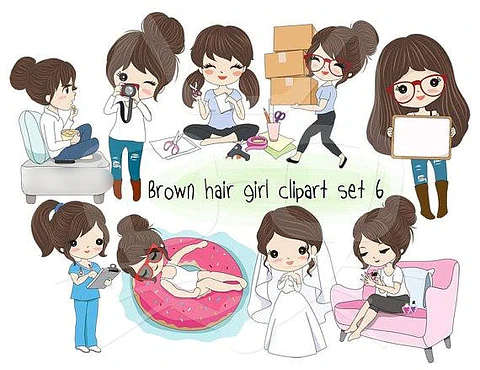 Kit Digital Cabelos Castanhos Garotas 