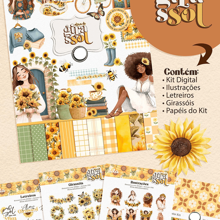 Kit Digital Alma de Girassol Ilustrações e Papéis - TITA 1